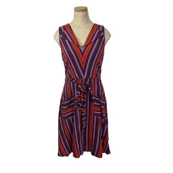 Modcloth dress women's M red purple v neck linen blend sleeveless Retro - Picture 2 of 10
